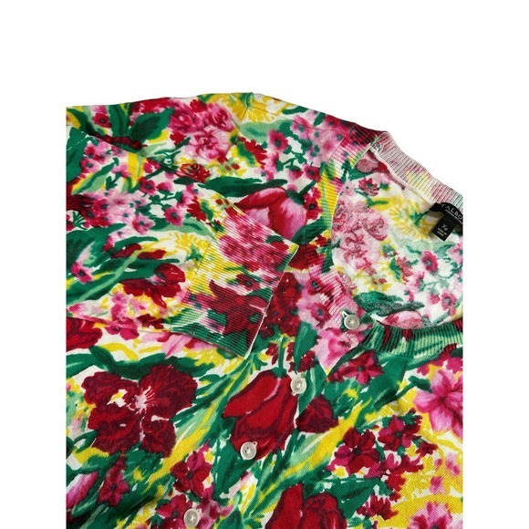 Talbots Womens Sweater XP Pink Green Botanical Floral Crew 3/4 Sleeves Pullover - Picture 2 of 7